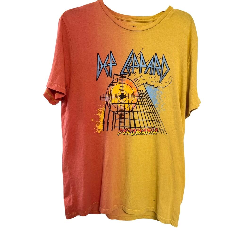 Old Navy Def Leppard “Pyromania” Dip-Dye Band Tee Unisex L Orange→Yellow Graphic